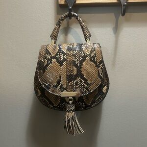 Demellier Mini Nano Venice Snake Print Leather Crossbody w-Tassel